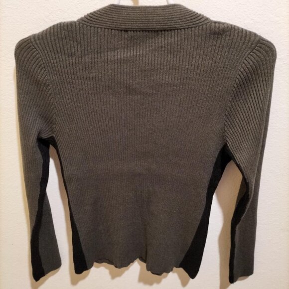 Women Liverpool Los Angeles V-Neck Sweater Size L Dark Green Twist Front Knit - Picture 2 of 5